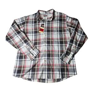 NWT Wrangler Jeans Men's Plaid Button Up White Grey Red Size XL PTP 25 L 29.5